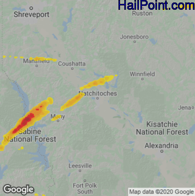 Hail Map for Nachitoches, LA Region on January 8, 2023