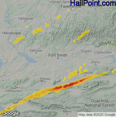 Hail Map for Forth Smith, AR Region on January 12, 2023