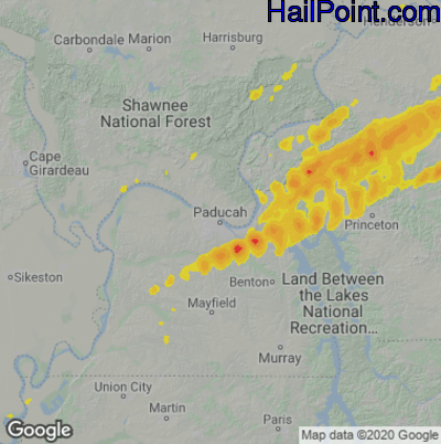 Hail Map for Paducah, KY Region on January 12, 2023