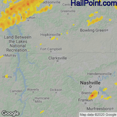 Hail Map for Clarksville, TN Region on January 12, 2023