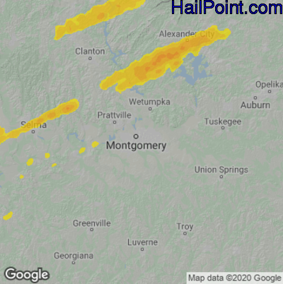 Hail Map for Montgomery, AL Region on January 12, 2023 