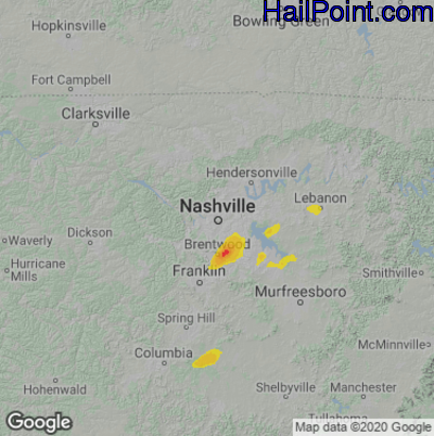 Hail Map for Nashville, TN Region on January 12, 2023