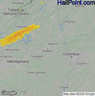 Hail Map for Auburn, AL Region on January 12, 2023