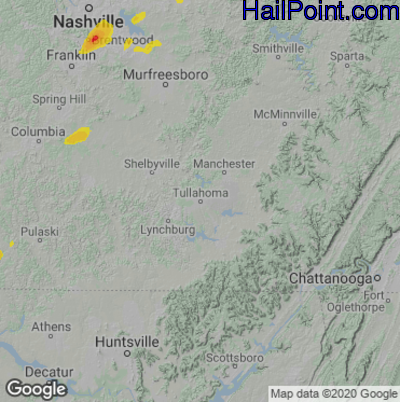 Hail Map for Tullahoma, TN Region on January 12, 2023 