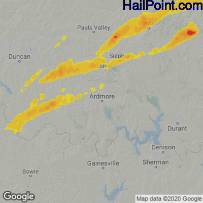Hail Map for Ardmore, OK Region on February 16, 2023 