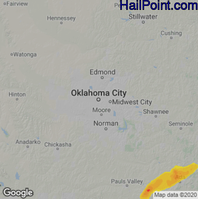Hail Map for Oklahoma City, OK Region on February 16, 2023