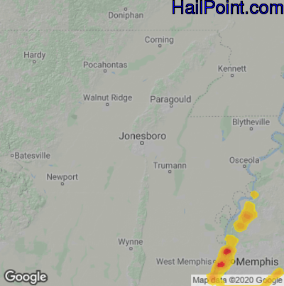 Hail Map for Jonesboro, AR Region on February 16, 2023
