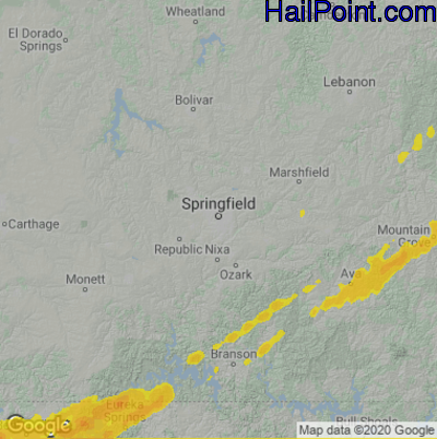 Hail Map for Springfield, MO Region on February 16, 2023