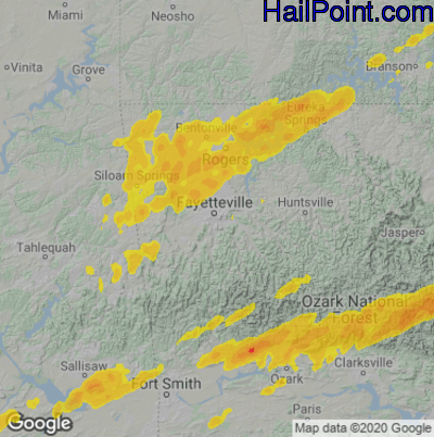Hail Map for Fayetteville, AR Region on February 16, 2023