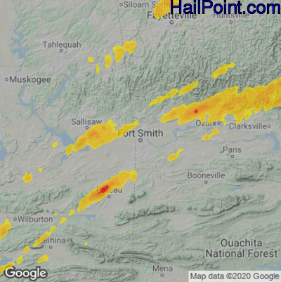 Hail Map for Forth Smith, AR Region on February 16, 2023