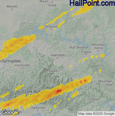 Hail Map for Harrison, AR Region on February 16, 2023