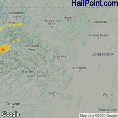 Hail Map for Batestville, AR Region on February 16, 2023