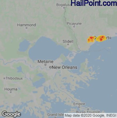 Hail Map for New Orleans, LA Region on February 20, 2023 