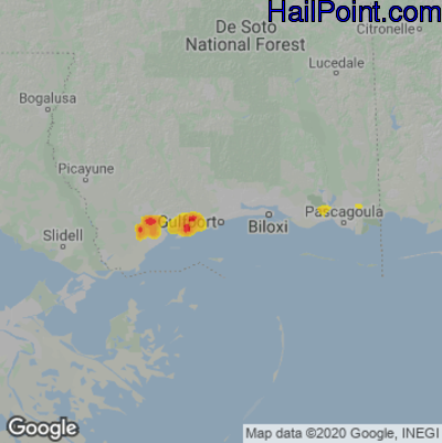 Hail Map for Gulfport, MS Region on February 20, 2023
