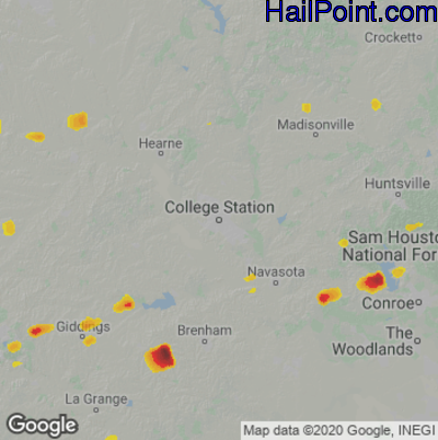 Hail Map for College Station, TX Region on February 23, 2023