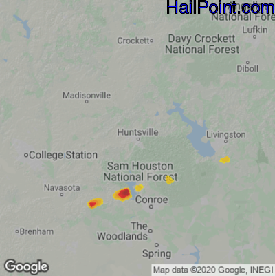 Hail Map for Huntsville, TX Region on February 23, 2023