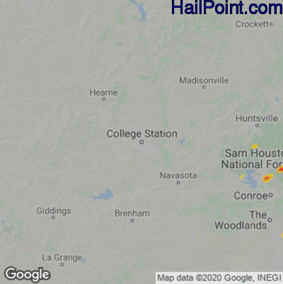 Hail Map for College Station, TX Region on February 28, 2023 