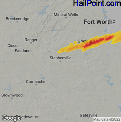 Hail Map for Stephenville, TX Region on March 1, 2023