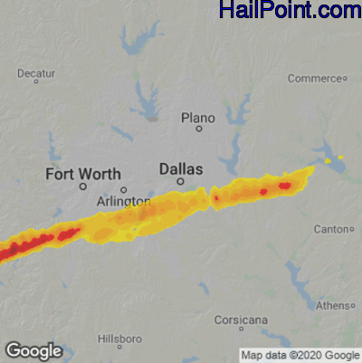 Hail Map for Dallas, TX Region on March 1, 2023