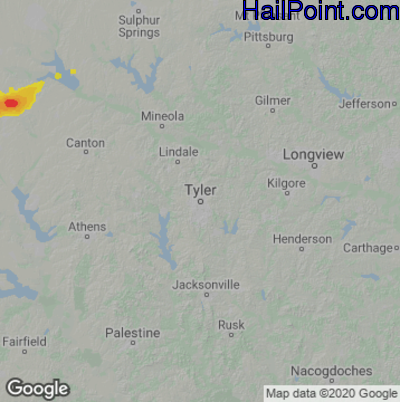Hail Map for Tyler, TX Region on March 1, 2023