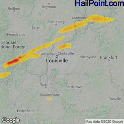 Hail Map for Louisville, KY Region on March 1, 2023
