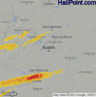 Hail Map for Austin, TX Region on March 2, 2023