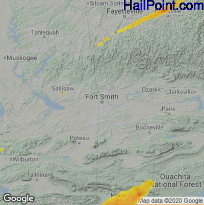 Hail Map for Forth Smith, AR Region on March 2, 2023
