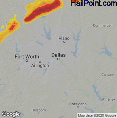 Hail Map for Dallas, TX Region on March 2, 2023 