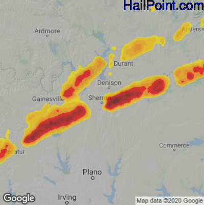 Hail Map for Sherman, TX Region on March 2, 2023