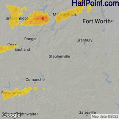 Hail Map for Stephenville, TX Region on March 2, 2023