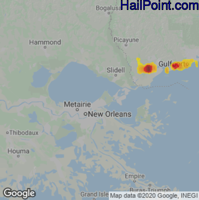 Hail Map for New Orleans, LA Region on March 6, 2023