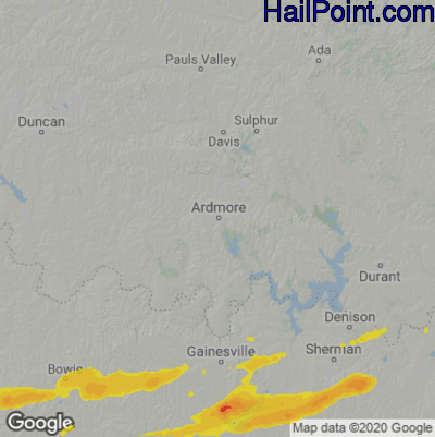 Hail Map for Ardmore, OK Region on March 8, 2023