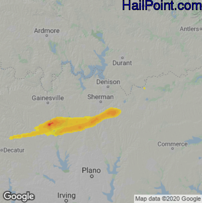 Hail Map for Sherman, TX Region on March 9, 2023 