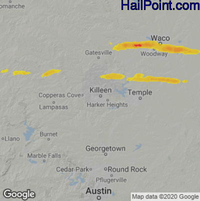 Hail Map for Killeen, TX Region on March 10, 2023