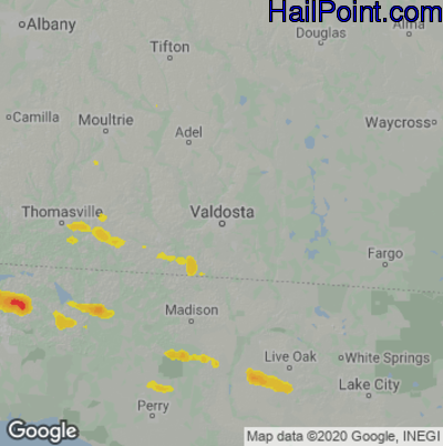 Hail Map for Valdosta, GA Region on March 10, 2023