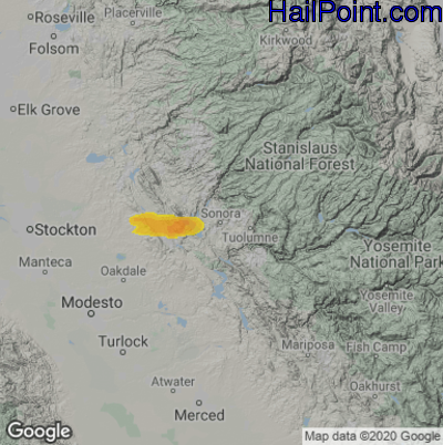 Hail Map for Sonora, CA Region on March 11, 2023