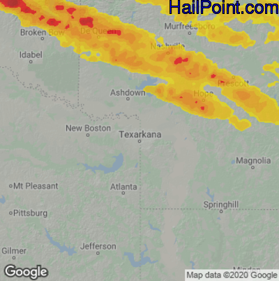 Hail Map for Texarkana, AR Region on March 12, 2023