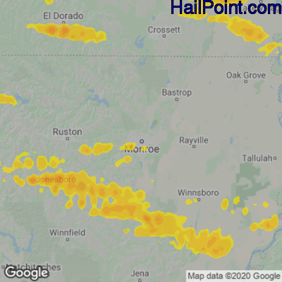 Hail Map for Monroe, LA Region on March 12, 2023