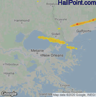 Hail Map for New Orleans, LA Region on March 13, 2023