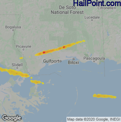 Hail Map for Gulfport, MS Region on March 13, 2023