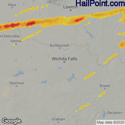Hail Map for Wichita Falls, TX Region on March 16, 2023