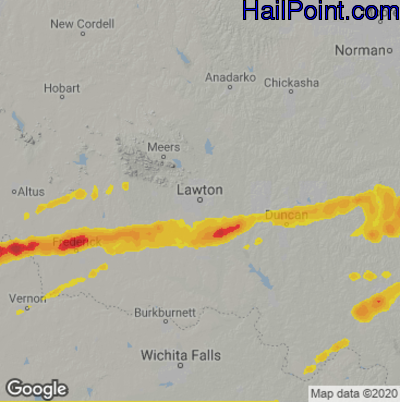 Hail Map for Lawton, OK Region on March 16, 2023