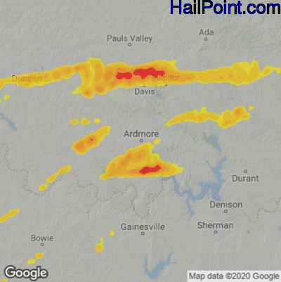 Hail Map for Ardmore, OK Region on March 16, 2023