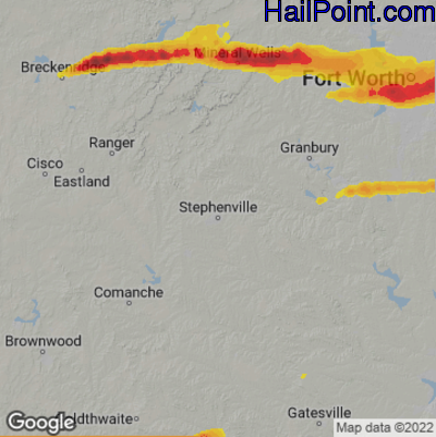Hail Map for Stephenville, TX Region on March 16, 2023 