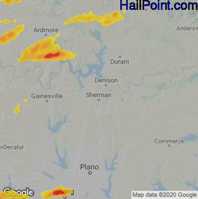 Hail Map for Sherman, TX Region on March 16, 2023