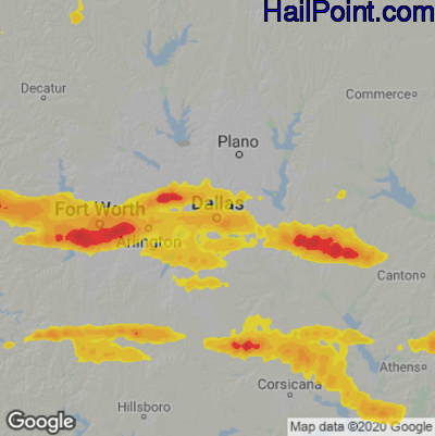 Hail Map for Dallas, TX Region on March 16, 2023 