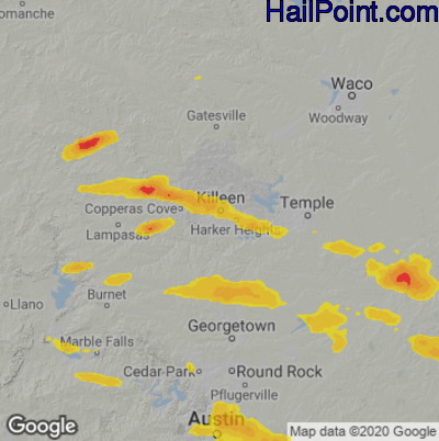 Hail Map for Killeen, TX Region on March 16, 2023