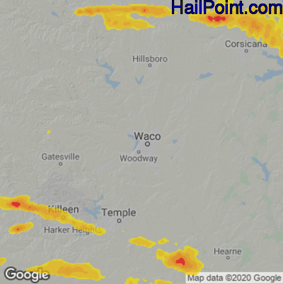 Hail Map for Waco, TX Region on March 16, 2023