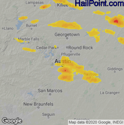 Hail Map for Austin, TX Region on March 16, 2023 
