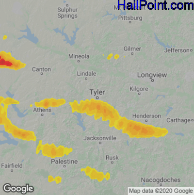 Hail Map for Tyler, TX Region on March 16, 2023